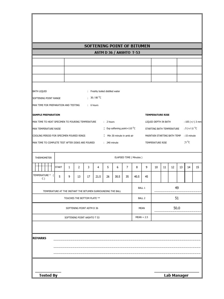 Bitumen Softening Point Testing Guide | PDF | Temperature | Chemical ...