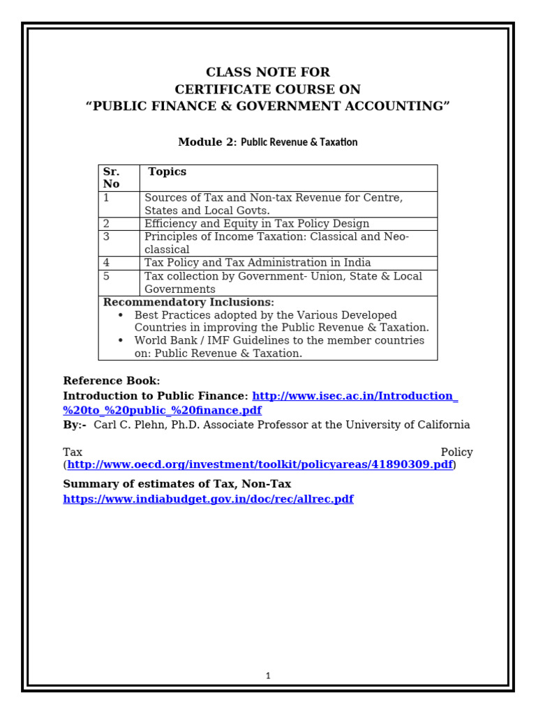 Class Note For Certificate Course On 