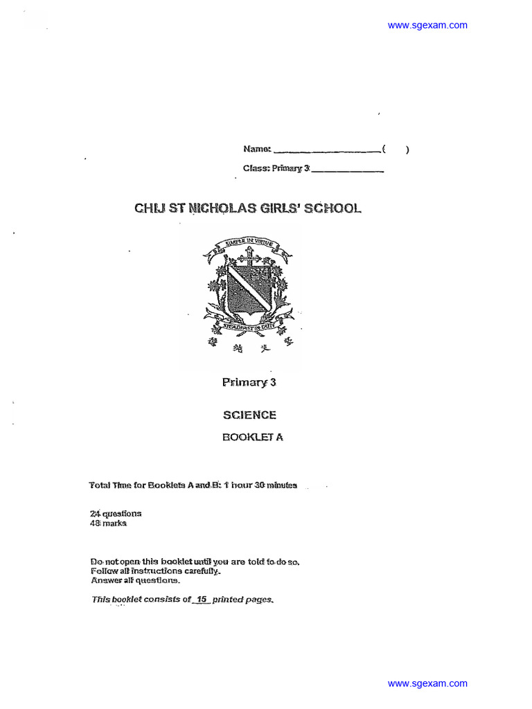 2023 p3 science end of year exam st nicholas pdf foods fish