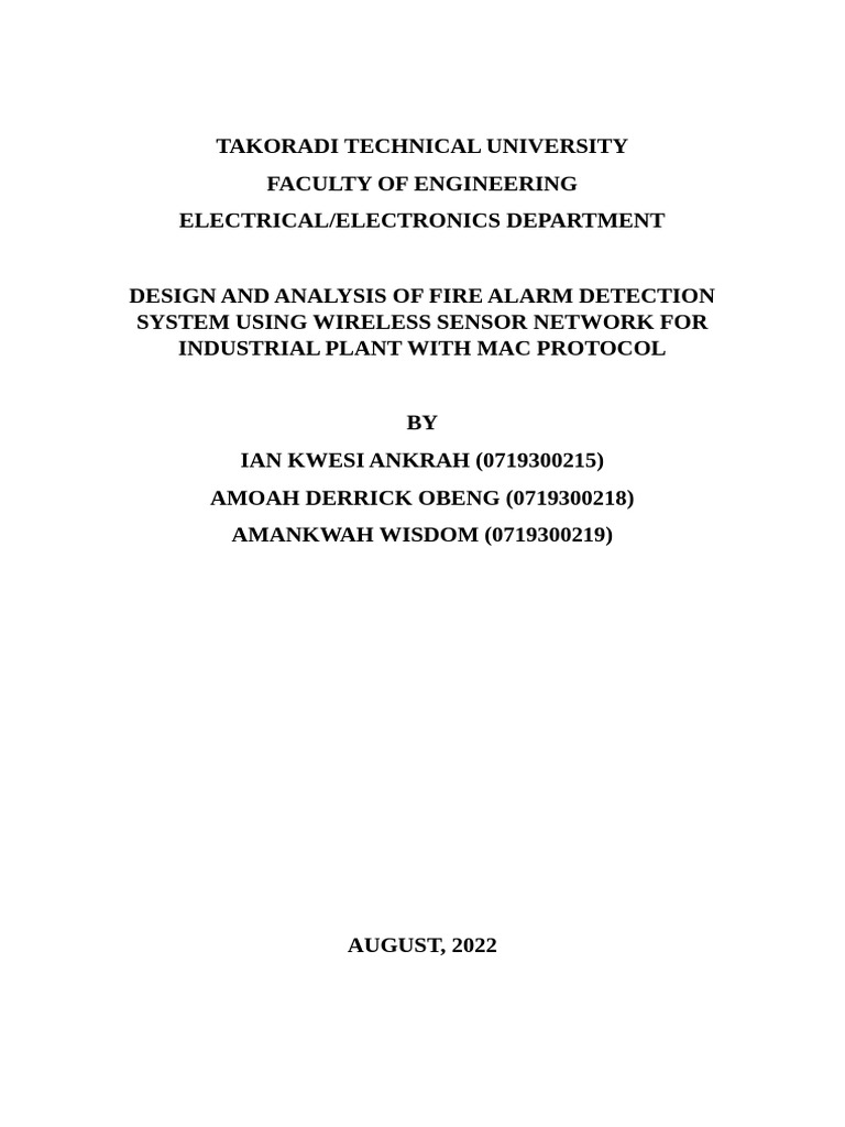 Wireless Fire Alarm System Design | PDF | Wireless Sensor Network ...