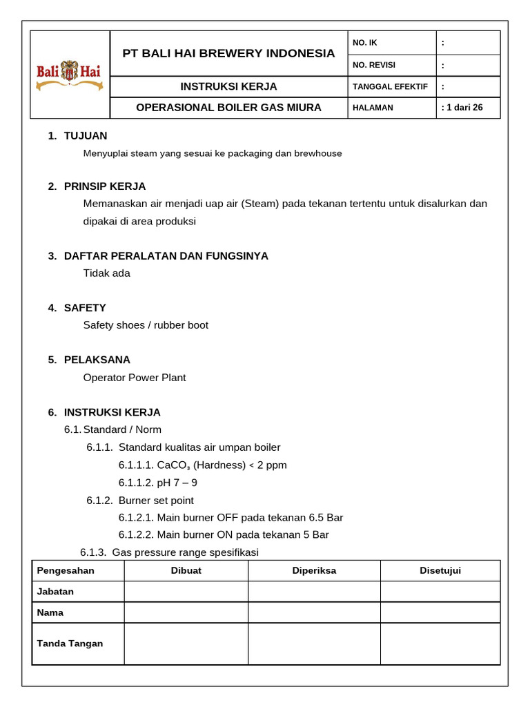 Prosedur Operasional Boiler Gas Miura | PDF