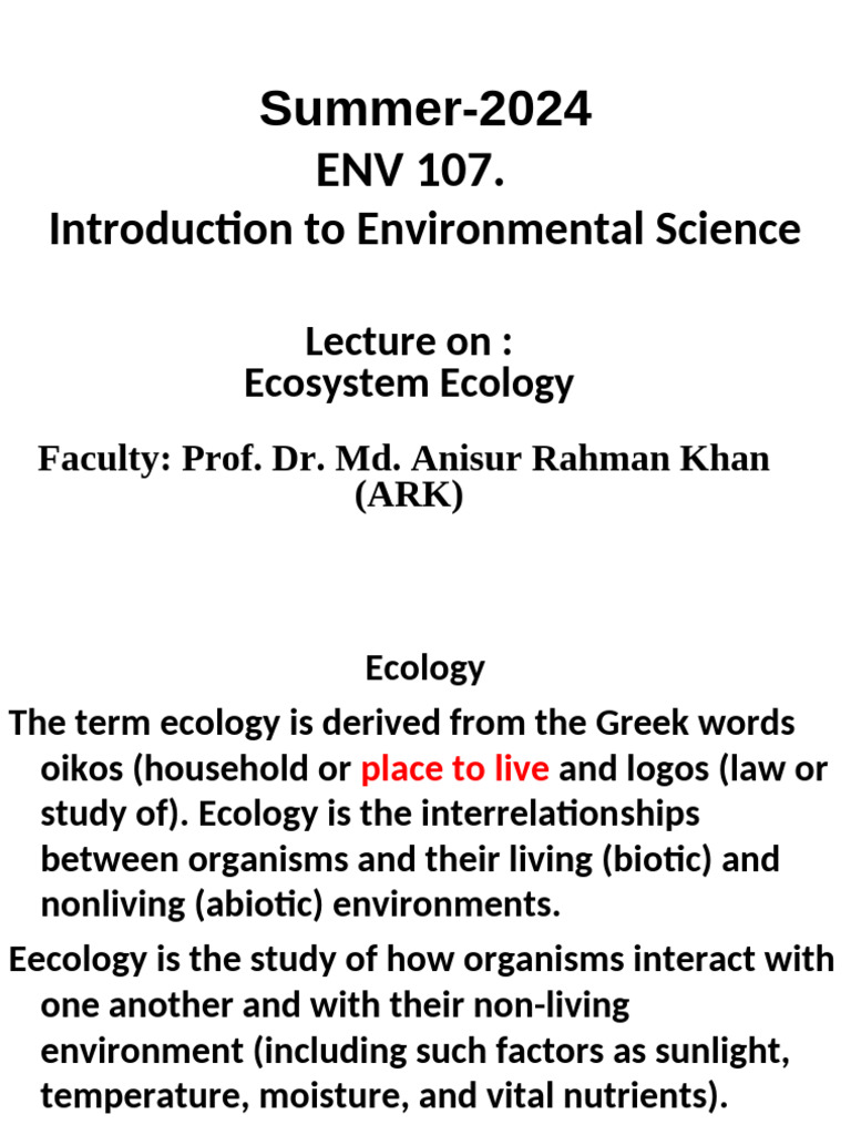 4.+ARK Lecture+on+ Ecosystem+Ecology ENV 107 Summer 2024 | PDF | Food ...