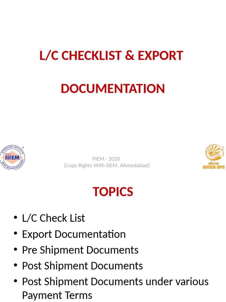 Export Documentation Checklist Guide | PDF | Receipt | Bill Of Lading