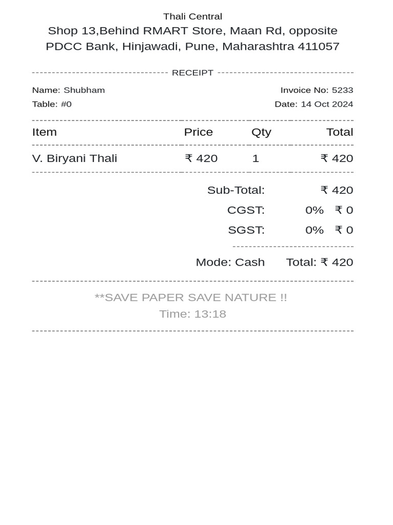 Restaurant Bill Template 2 | PDF