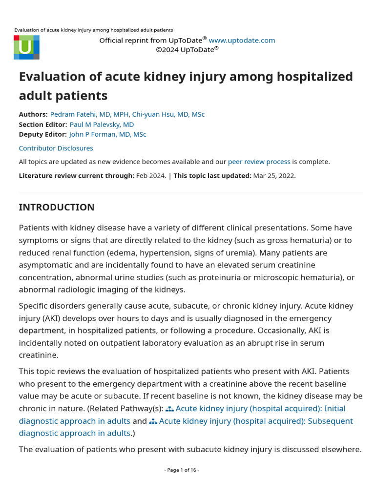 Evaluation of Acute Kidney Injury Among Hospitalized Adult Patients ...
