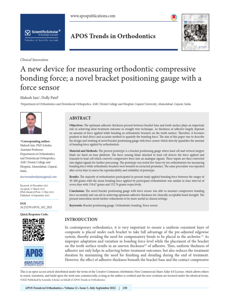A New Device For Measuring Orthodontic Compressive Bonding Force | PDF ...
