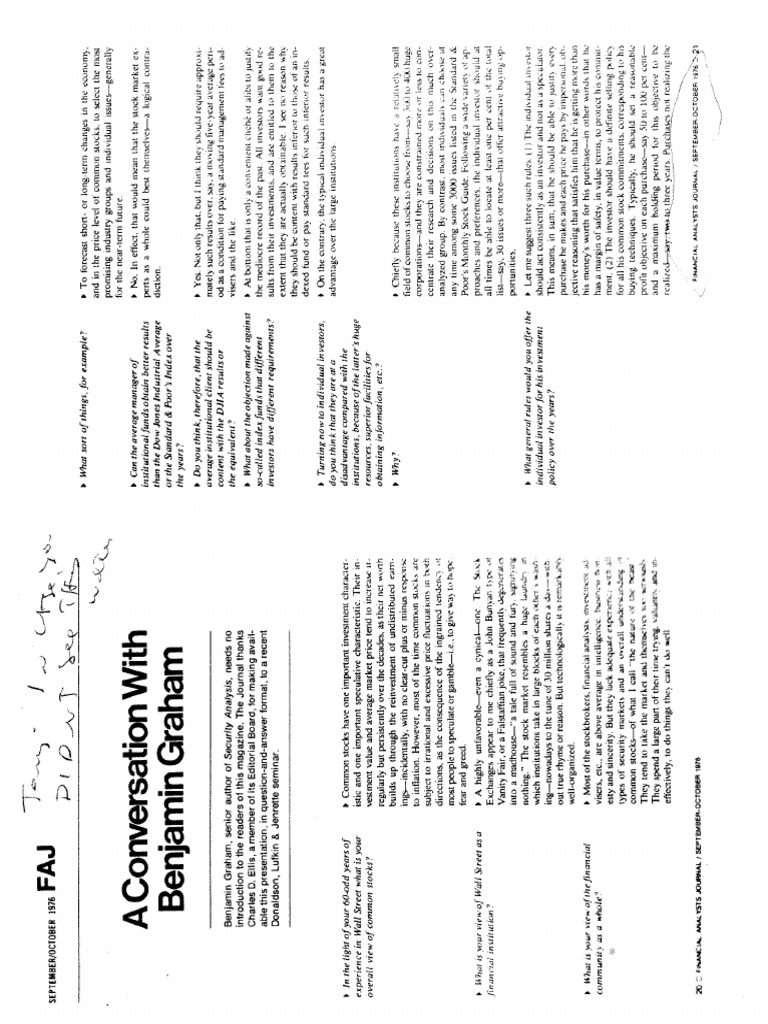 A Conversation With Benjamin Graham | PDF