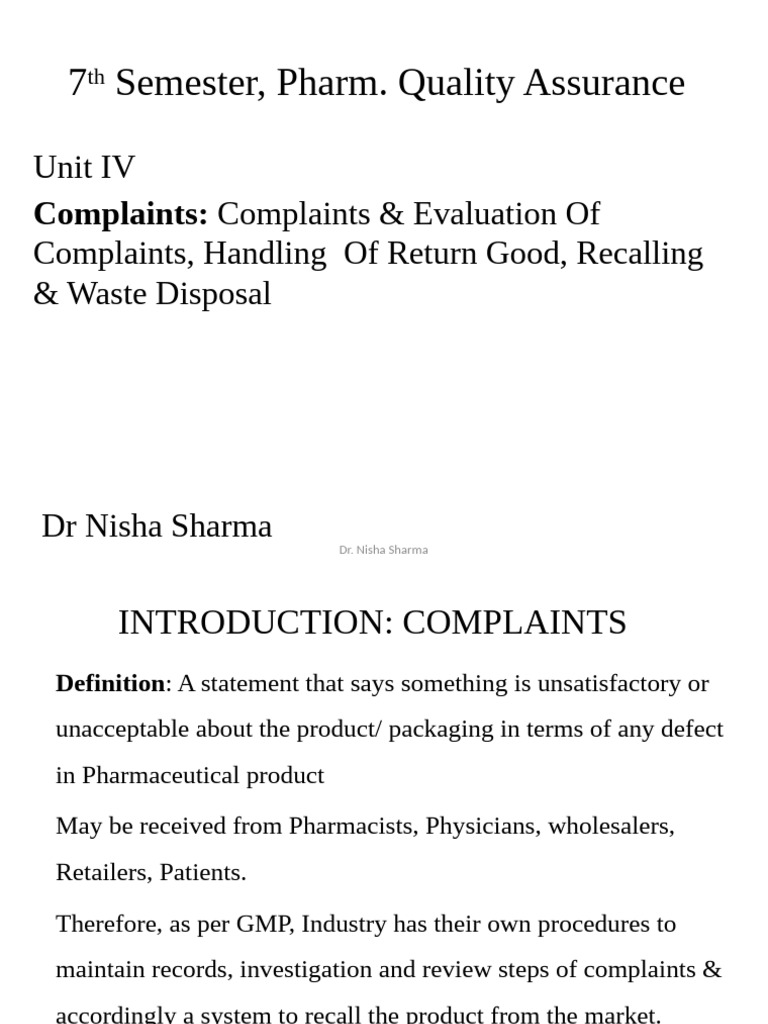 Unit Iv Complaints Pdf Waste Waste Management