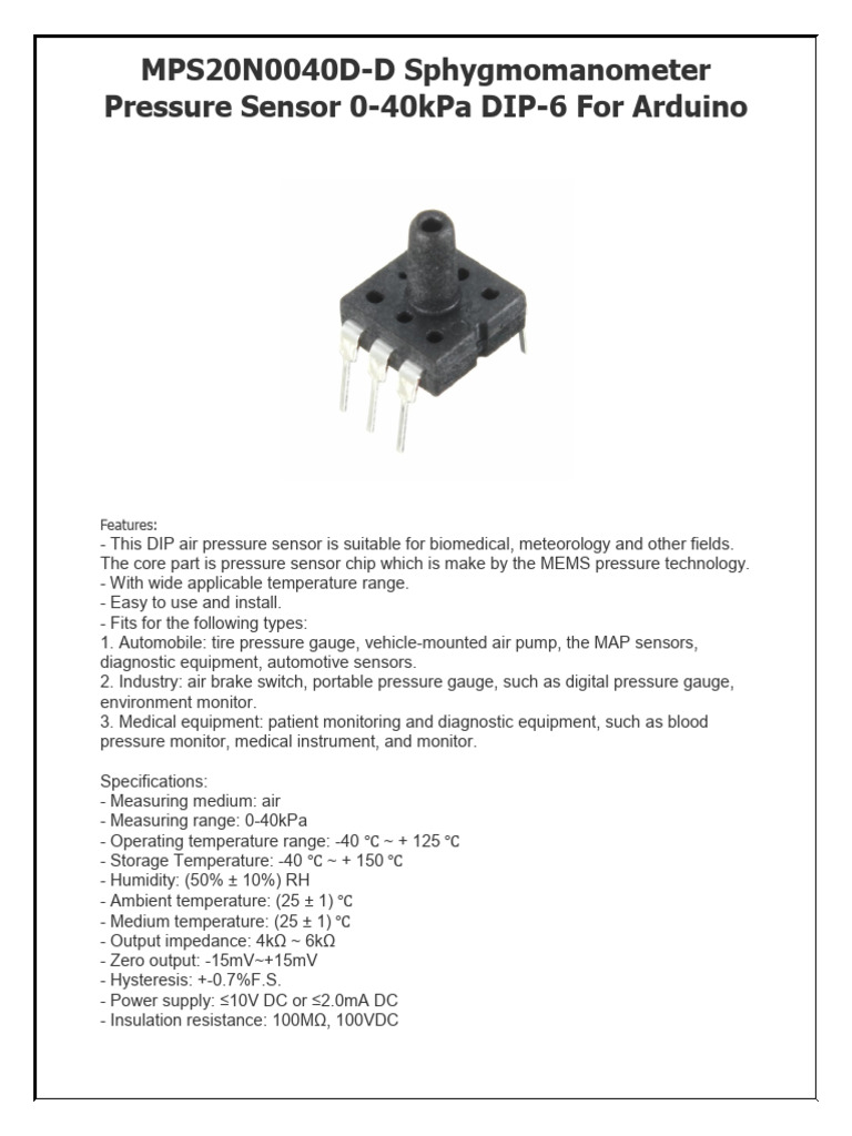 MPS20N0040D-D Pressure Sensor Datasheet | PDF | Science & Mathematics ...