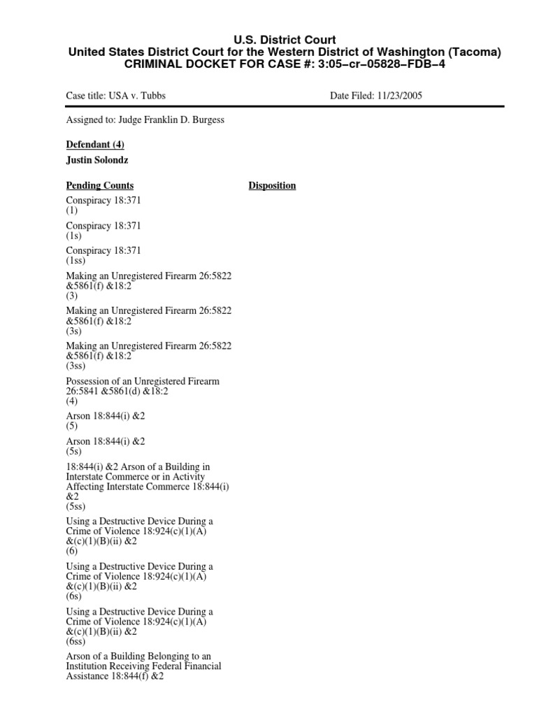 USA v. Tubbs Criminal Docket Summary | PDF | United States Law ...