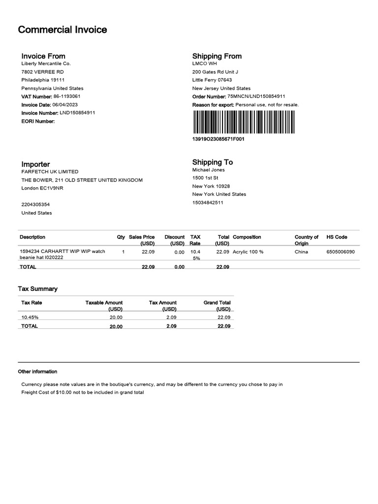 Farfetch Receipt Template 2 PDF Taxes Economies