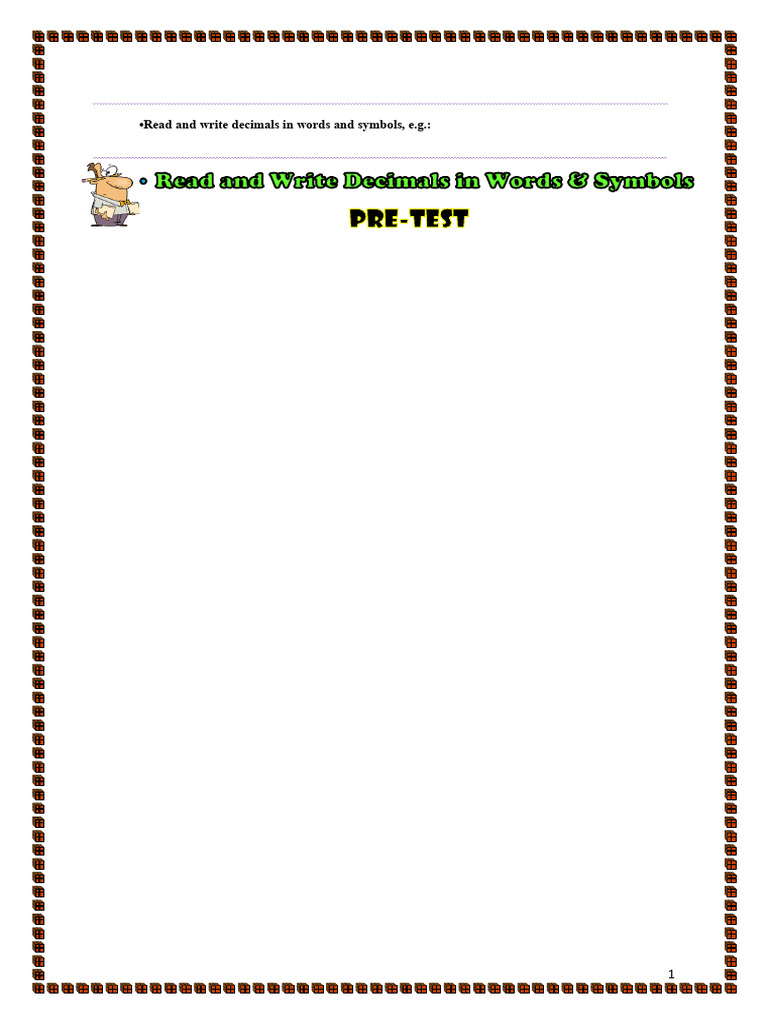 LS3 Math Worksheets (Read and Write Decimals) PDF Numbers