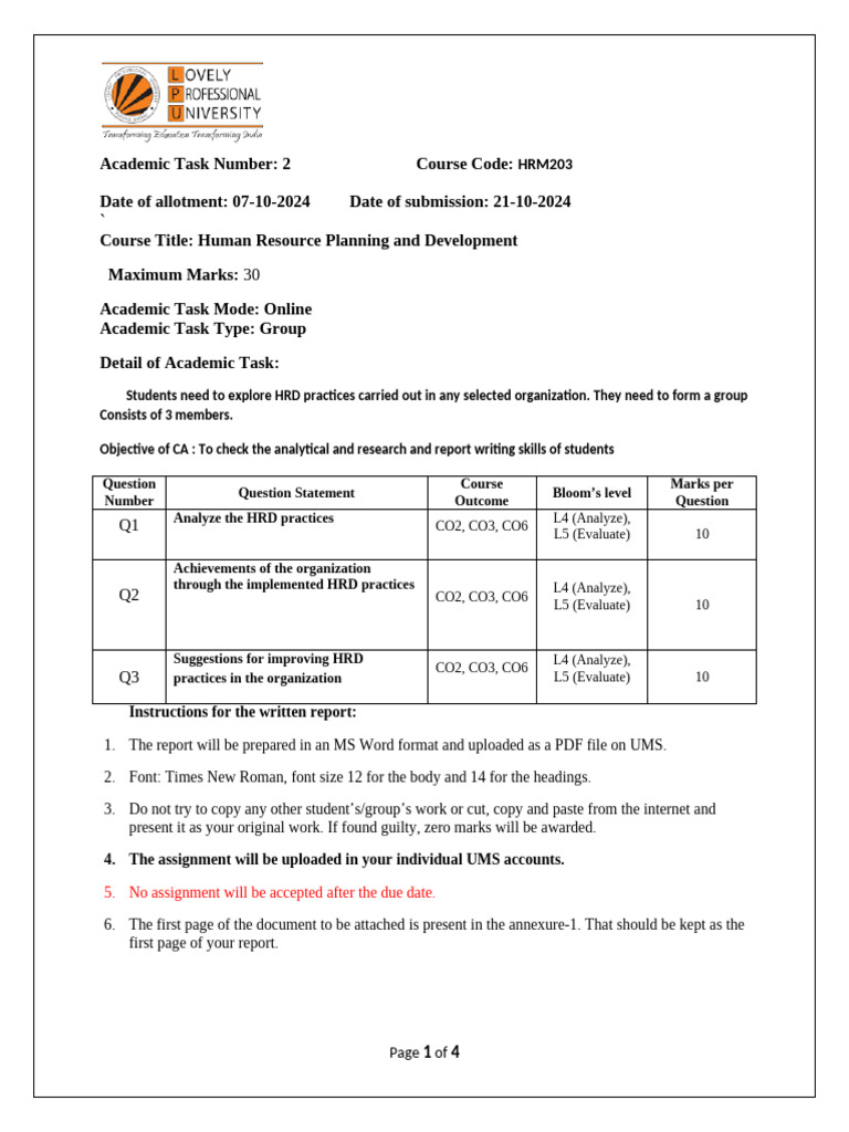 HRD Practices Analysis Assignment | PDF | Rubric (Academic)