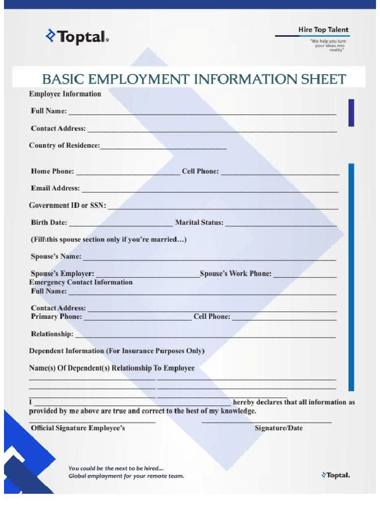 Employment Form | PDF