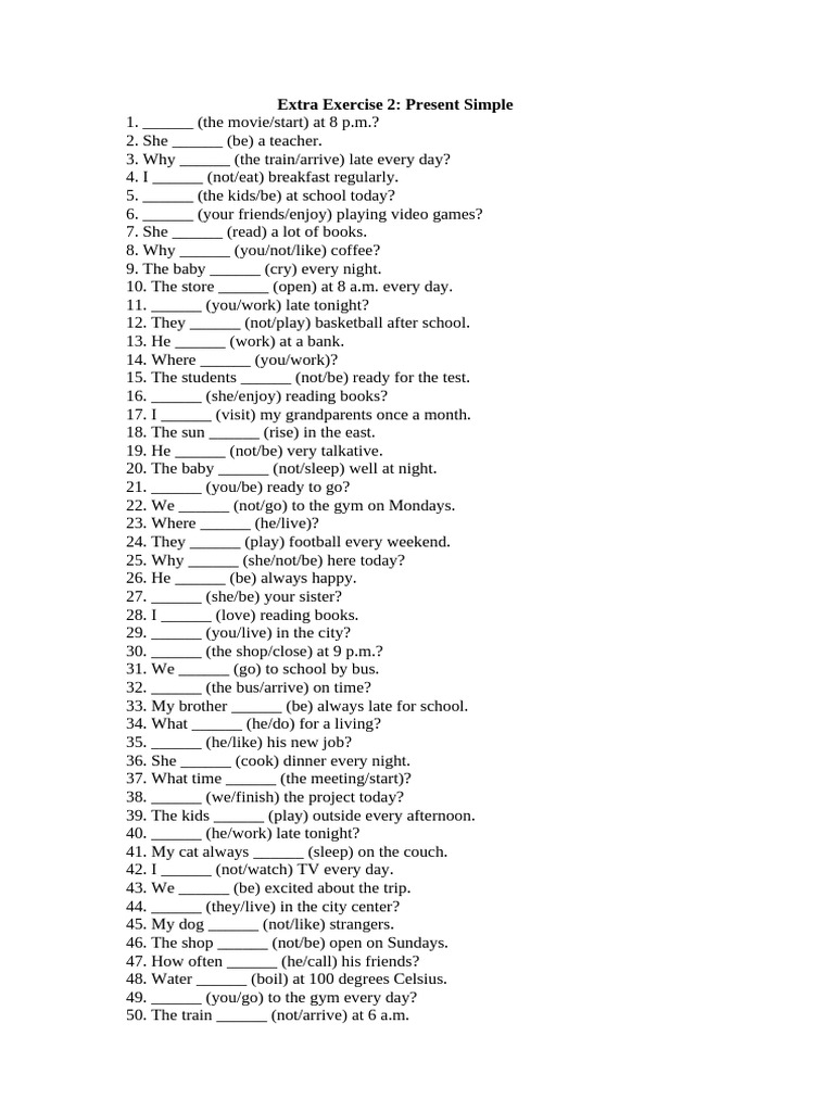 Extra exercise present simple 2 pdf