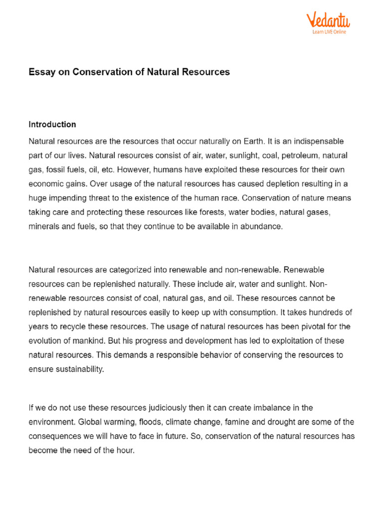 Conservation of Natural Resources Essay | PDF