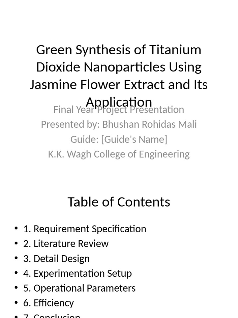 Green Synthesis of TiO2 Nanoparticles Presentation | PDF | Nanoparticle ...