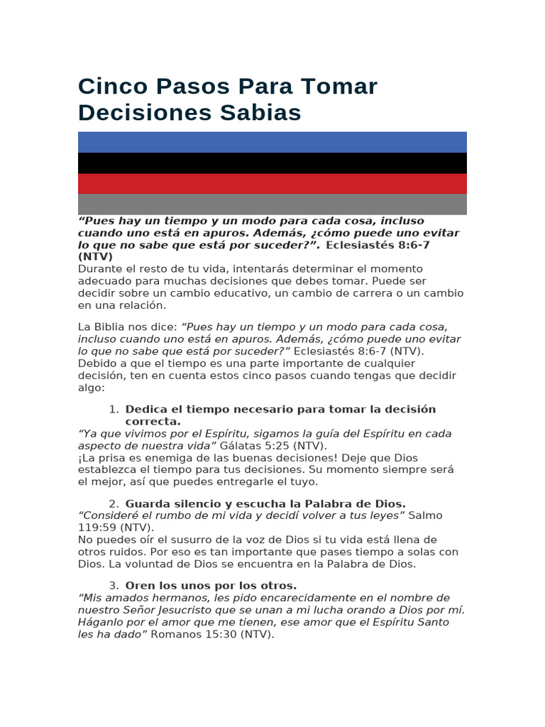Cinco Pasos para Tomar Decisiones Sabias | PDF | Estilo de vida