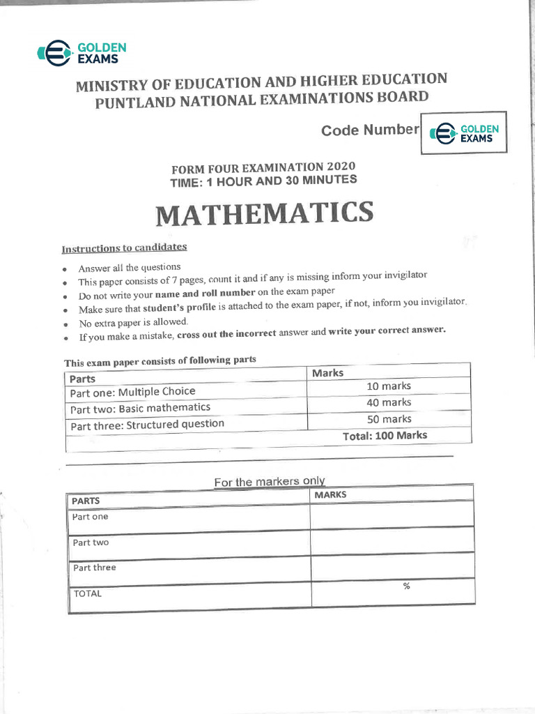Math 2020 - 1 | PDF