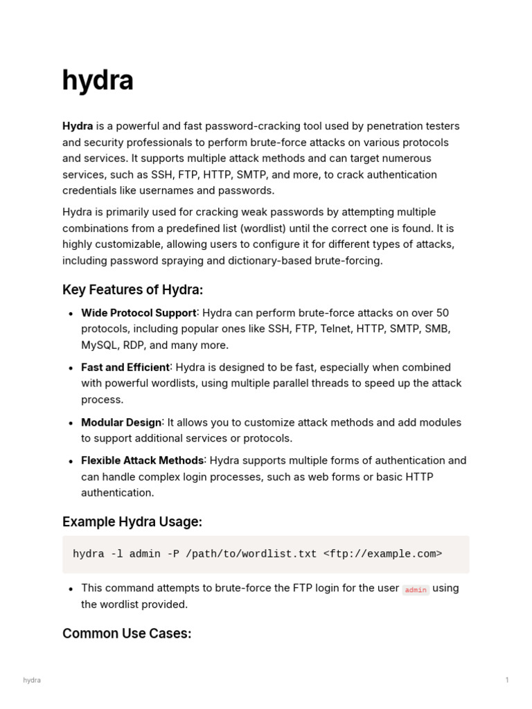 Hydra | PDF | File Transfer Protocol | Secure Shell