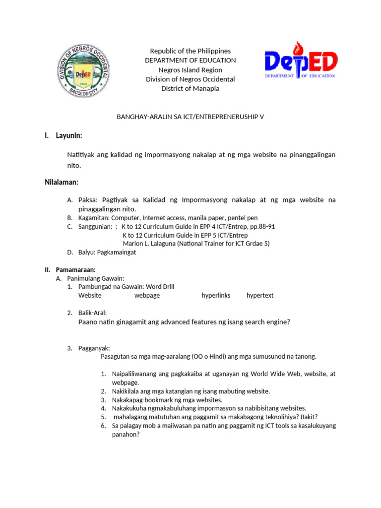 I. Layunin:: II. Pamamaraan | PDF