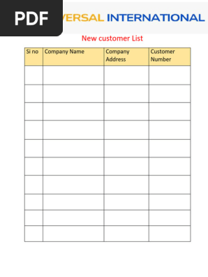 New Customer List Form