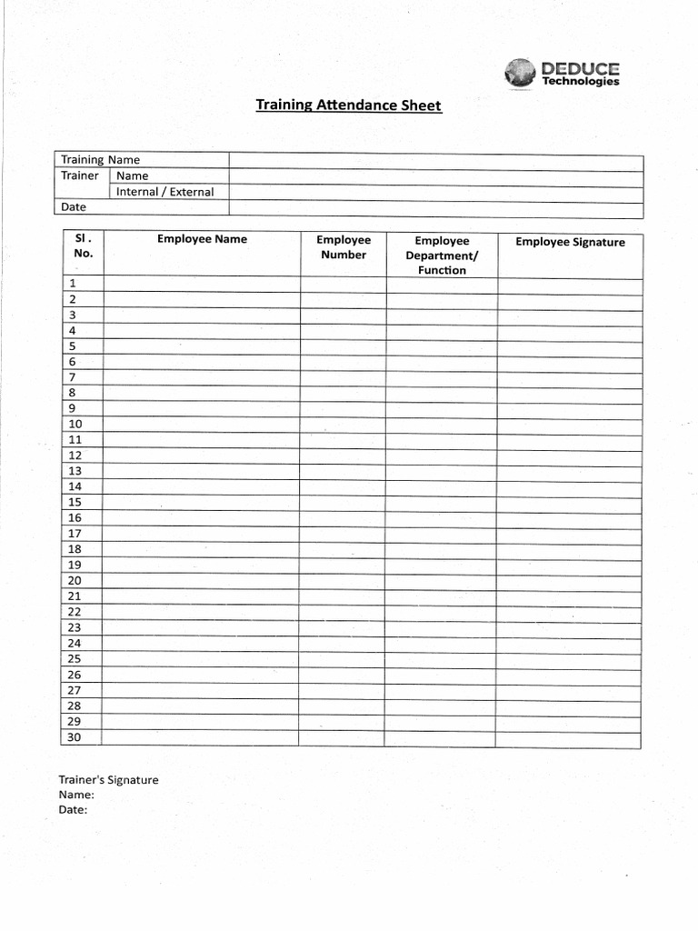 Training Attendance Sheet 1 | PDF
