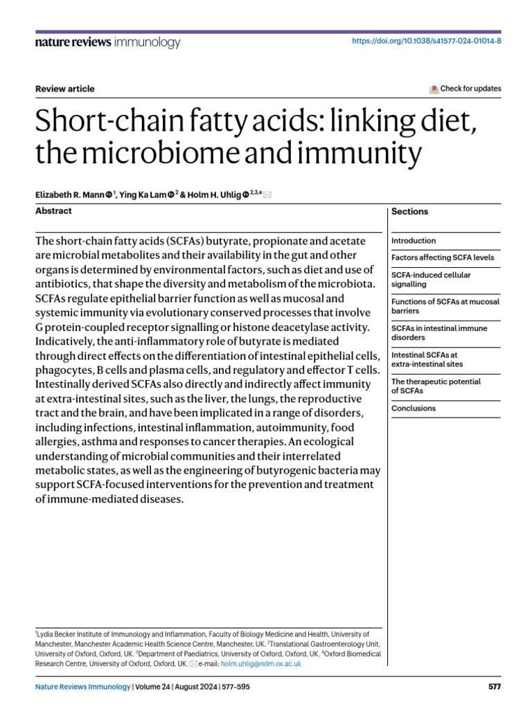 Short-Chain Fatty Acids: Linking Diet, The Microbiome and Immunity ...