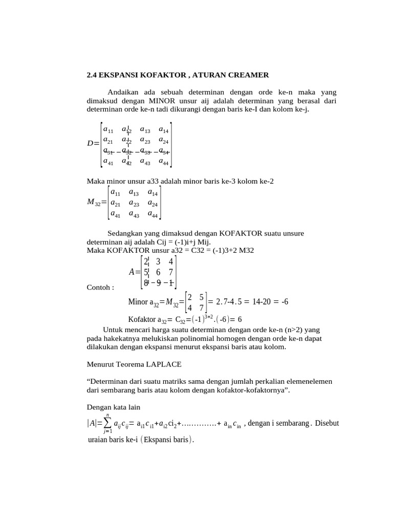 Minor dan Kofaktor dalam Determinan | PDF