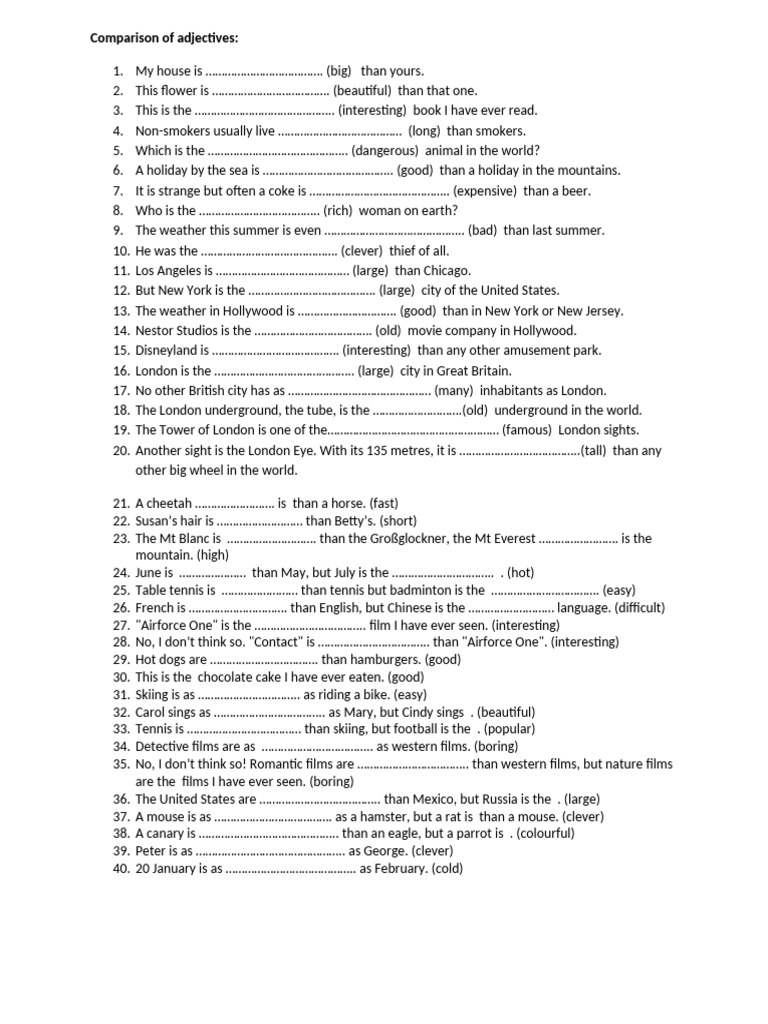 Comparison of Adjectives | PDF
