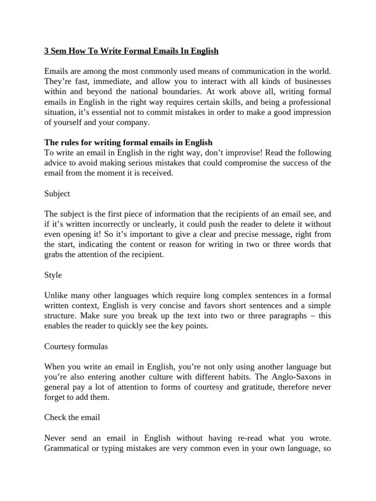 3 Sem How To Write Formal Emails In English PDF English Language