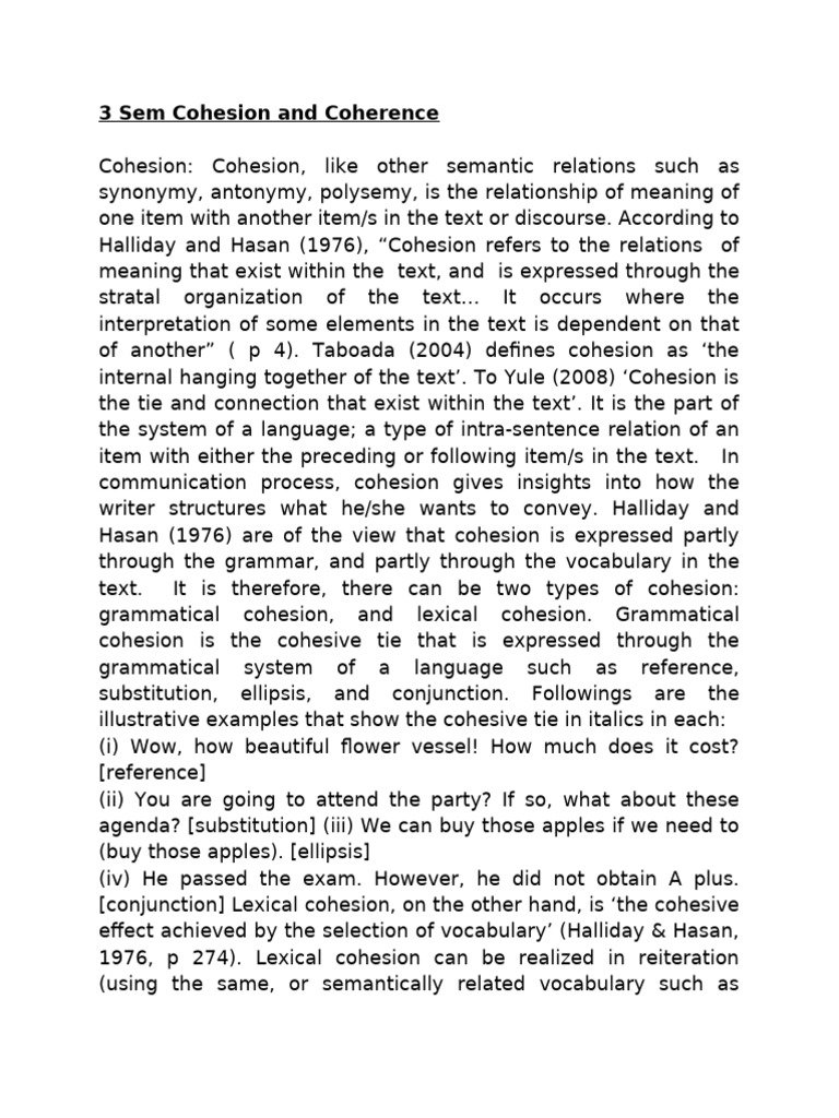 3 Sem Cohesion and Coherence | PDF | Lexicon | Knowledge
