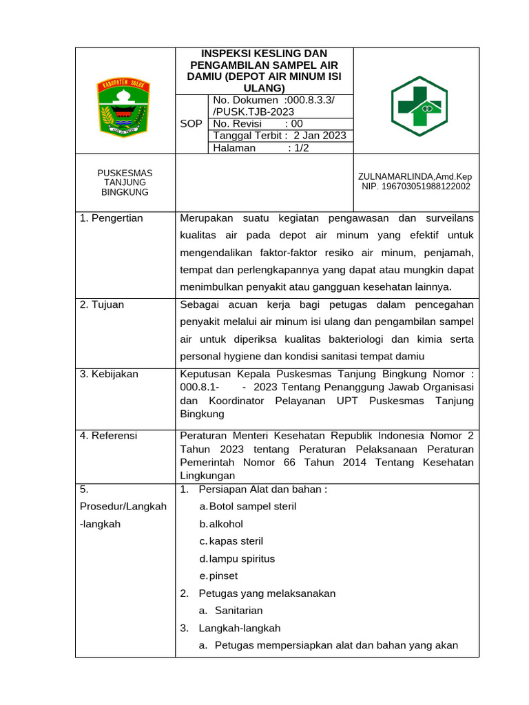Inspeksi Kesehatan Air Damiu 2023 | PDF