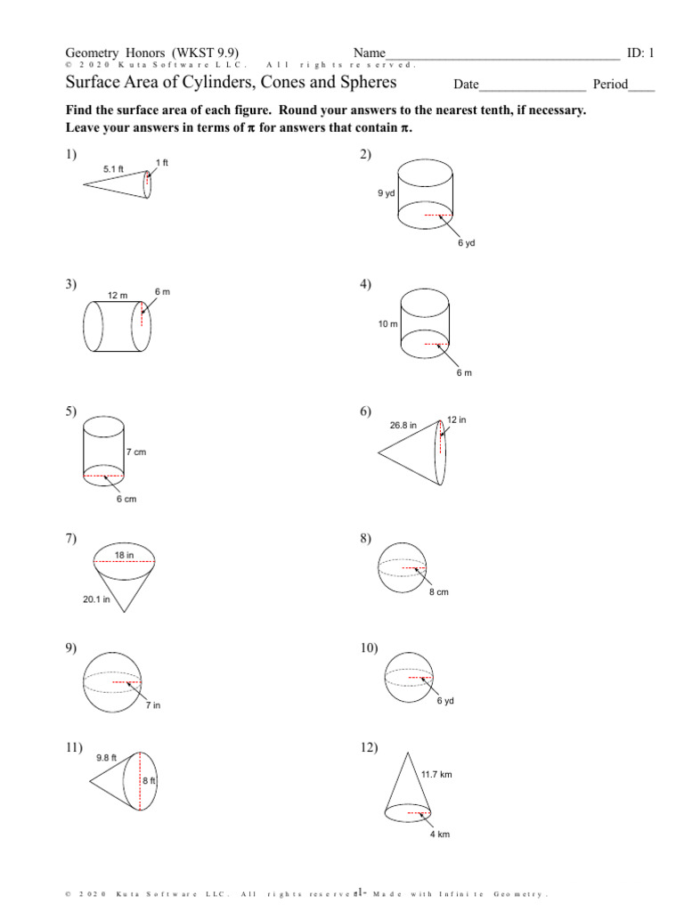 surface_area_of_cylinders_cones_and_spheres PDF Area Elementary
