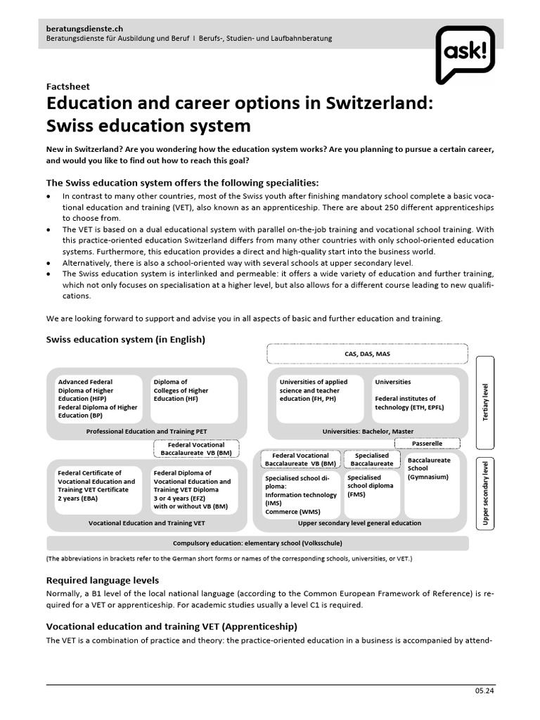 Education In Switzerland Pdf Vocational Education Apprenticeship