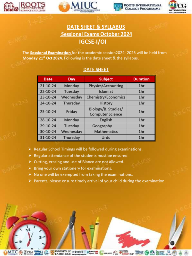 Syllabus and Datesheet IG I Sessional Examination 2024 | PDF | Chemical ...