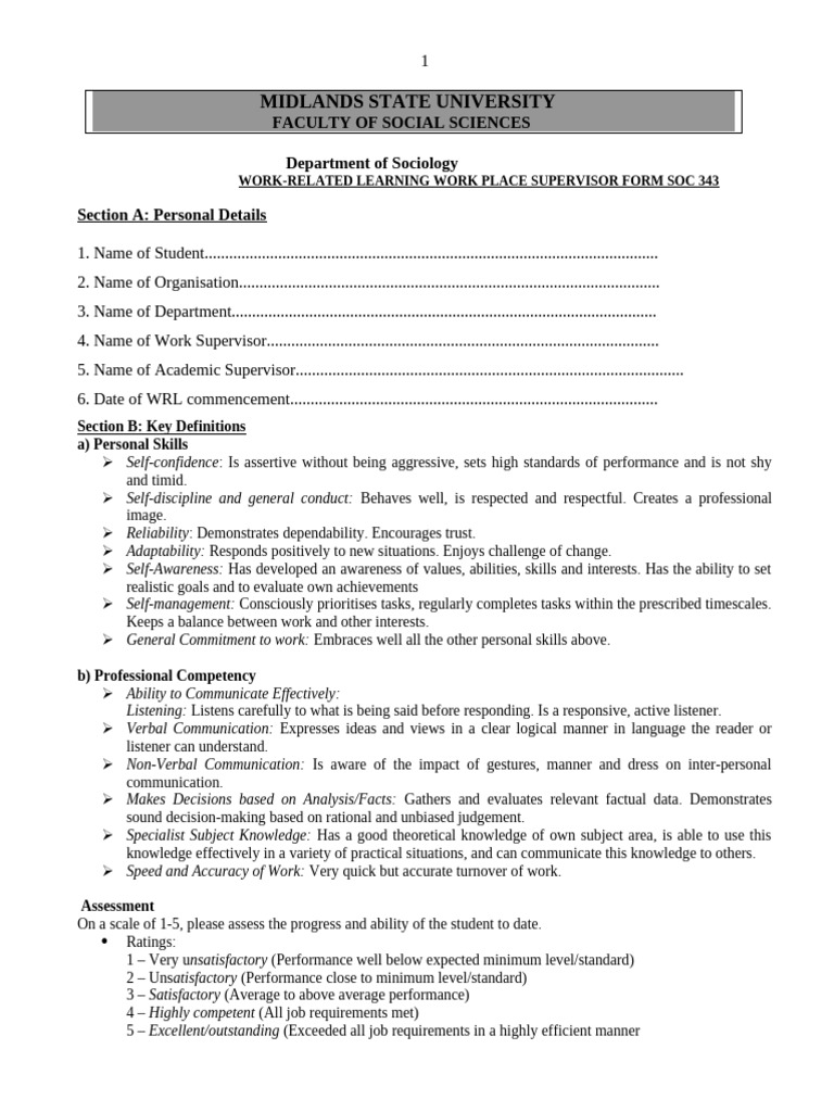Soc343 Work Place Supervisor Form | PDF | Communication | Knowledge