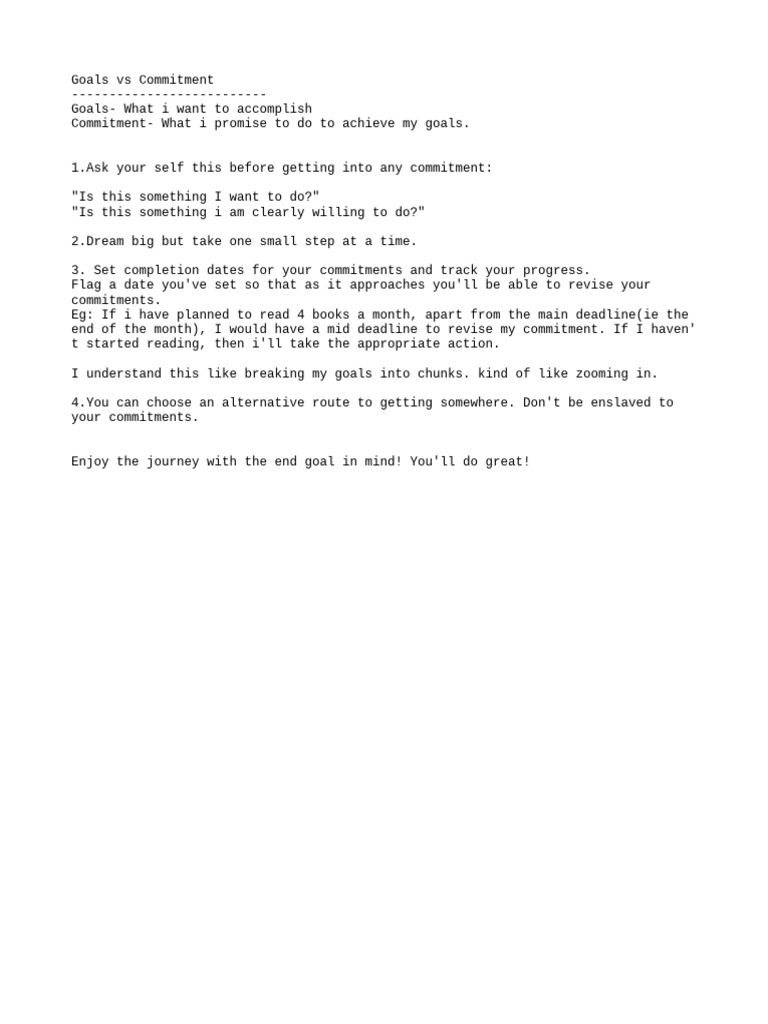 Goals Vs Commitment | PDF | Self-Improvement