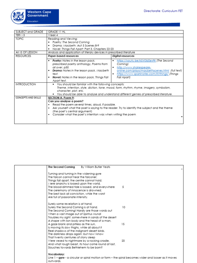 Grade 11 Term 3 English Literature Guide | PDF | Essays | Poetry