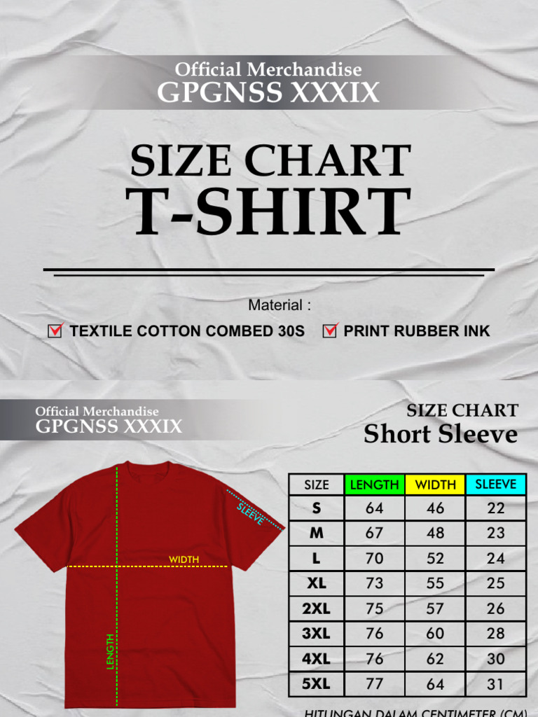 GPGNSS XXXIX T-Shirt Size Chart | PDF