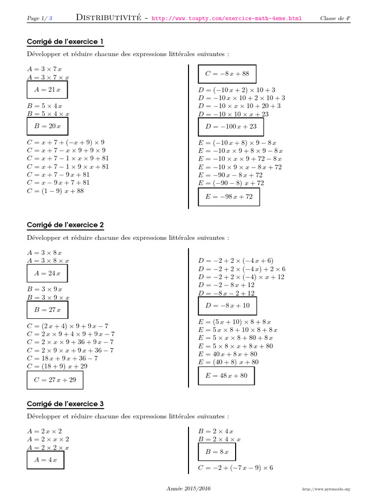 Exercices de Distributivité 4ème | PDF | Expression booléenne | Logique ...