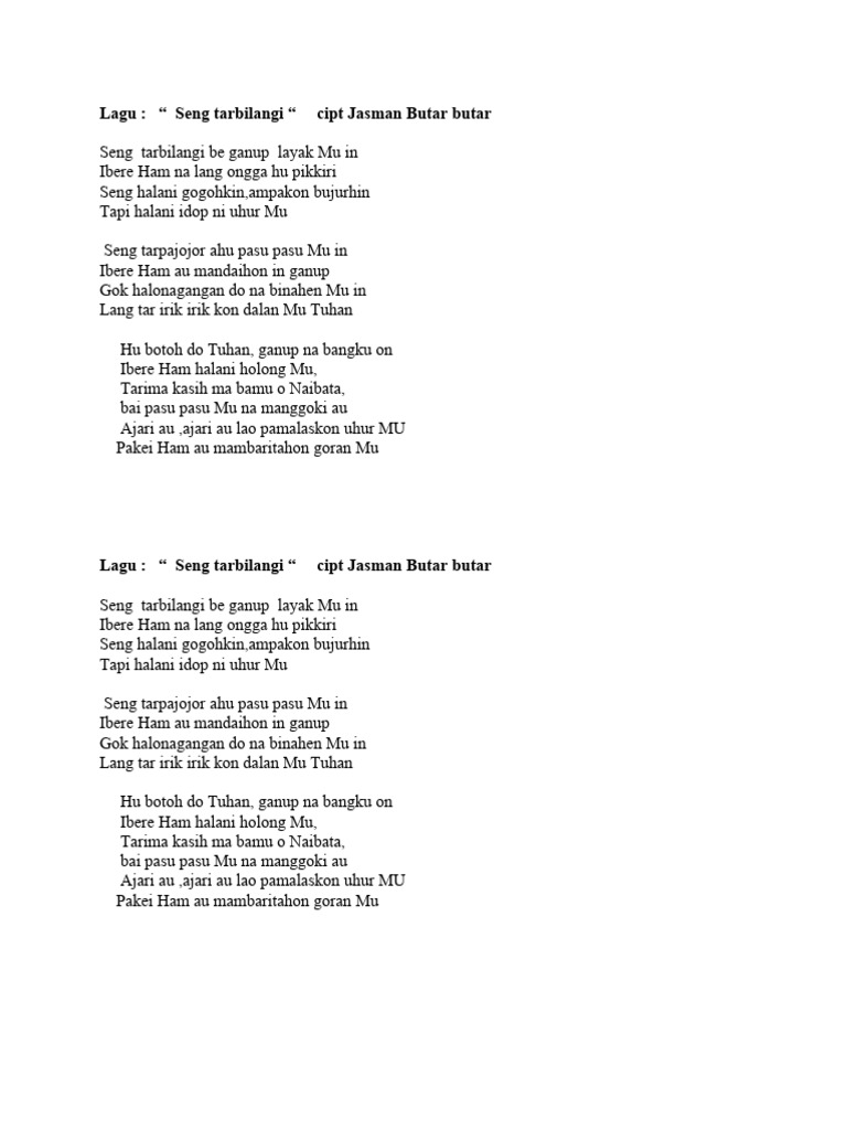 Lirik Lagu Rohani "Seng Tarbilangi" | PDF