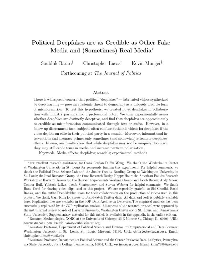 Deepfakes | PDF | Experiment | Accuracy And Precision
