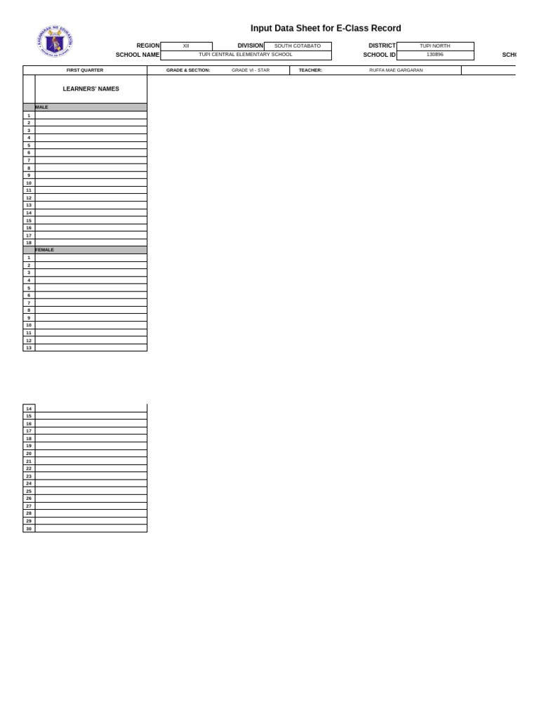 E-Class Record Input Data Sheet | PDF