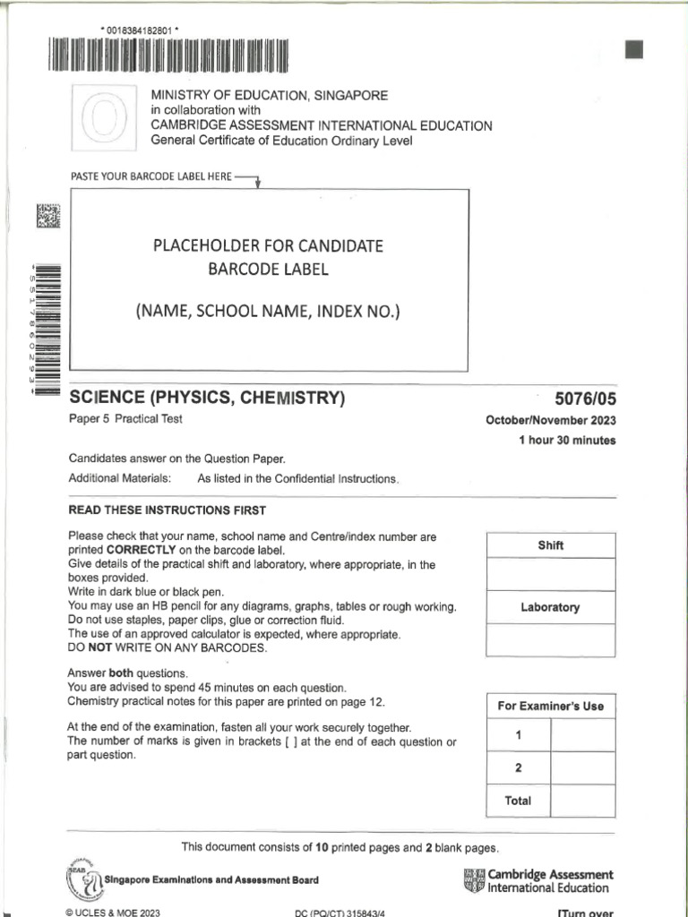 Combined Science (PHY, CHEM) Paper 5 | PDF