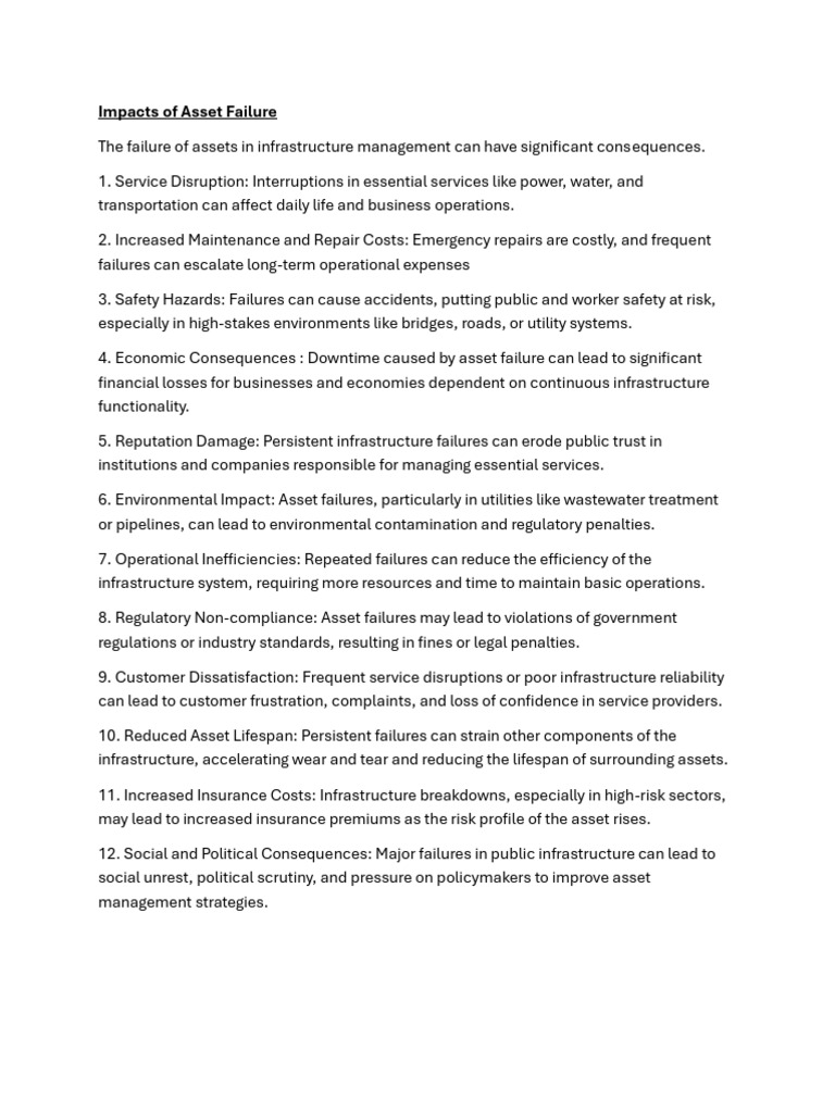 Consequences of Asset Failure in Infrastructure | PDF