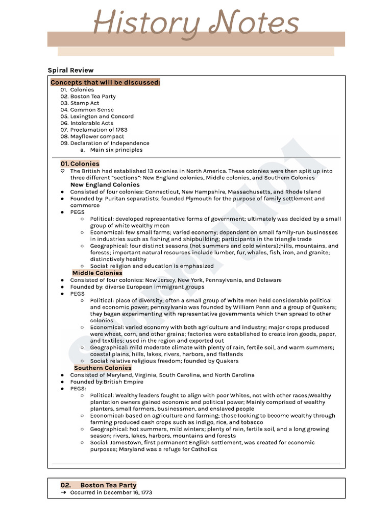 History Notes-Spiral Review | PDF