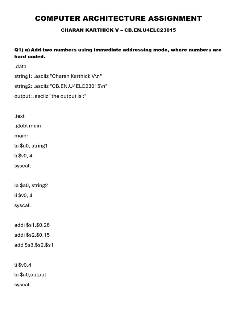 Ca Assignment - CB - En.u4elc23015 | PDF | Computer Programming ...