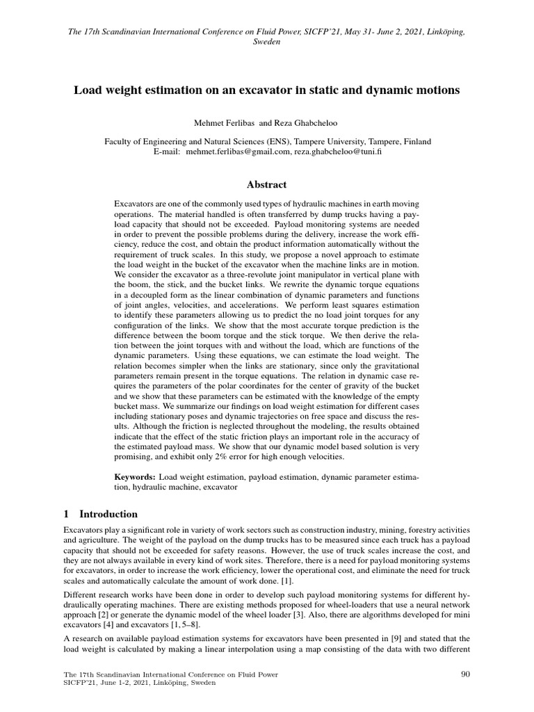 Ferlibas-Load Weight Estimation On An Excavator in Static and Dynamic ...