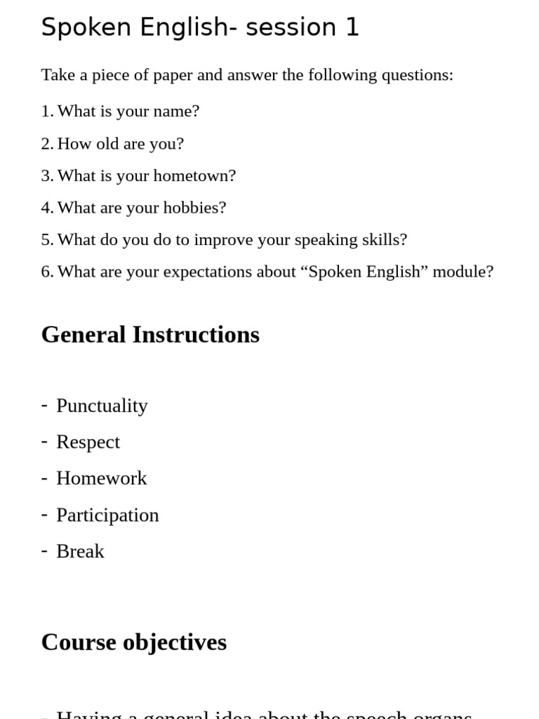 Soken English - Session 1 - Students | PDF | Vowel | Consonant